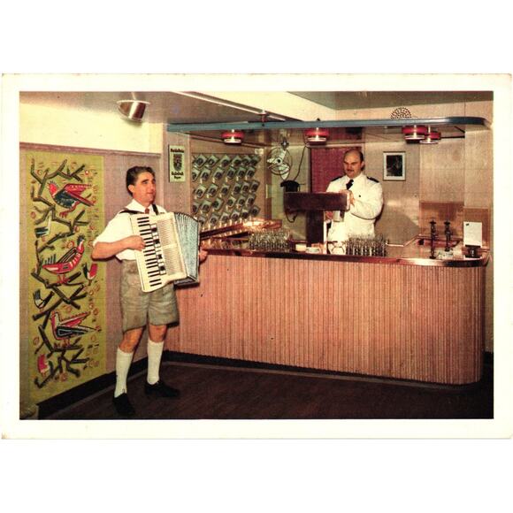 Bavarian Beer Hall Bar Scene Accordian Postcard Unposted - Picture 1 of 2